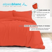 Housse de couette unie 100% percale de coton 80 fils + Taie(s) 65x65 cm – Fabriquée en Europe – Doux et respirant - Oeko-Tex®