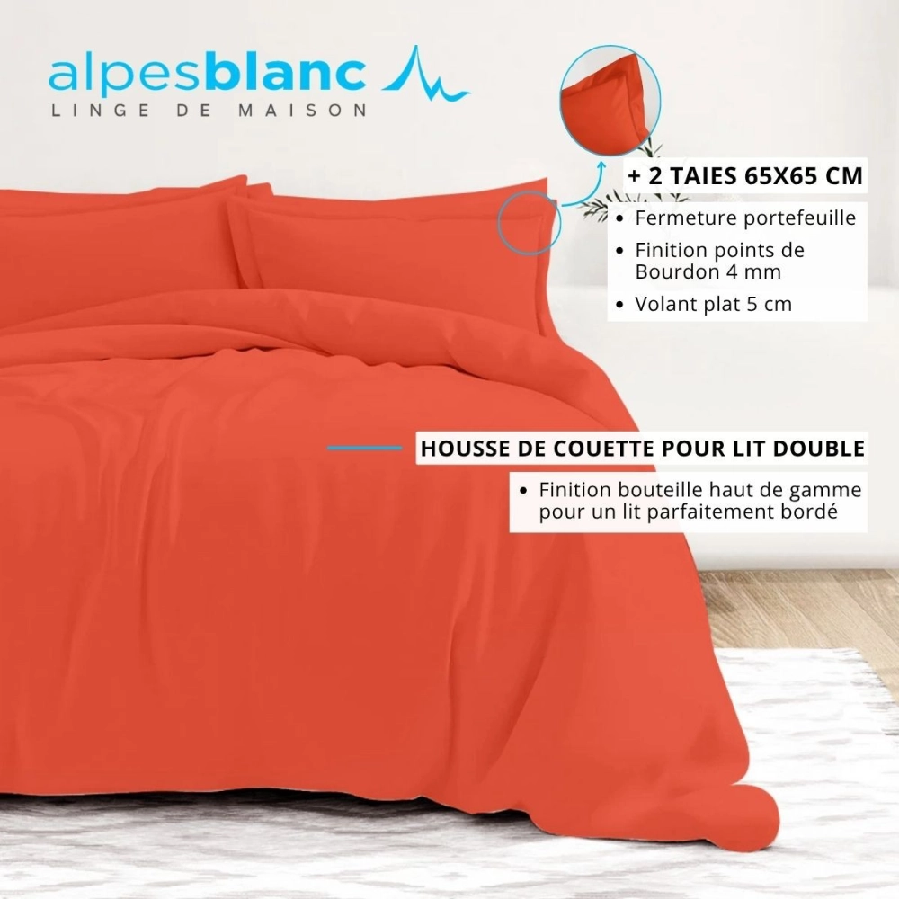 Housse de couette unie 100% percale de coton 80 fils + Taie(s) 65x65 cm – Fabriquée en Europe – Doux et respirant - Oeko-Tex®