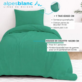 Infographie housse de couette céladon 100% percale  de coton 140x200 cm + 1 taie 65x65 cm pour lit de 90x190