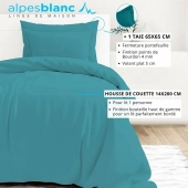 Housse de couette unie 100% percale de coton 80 fils + Taie(s) 65x65 cm – Fabriquée en Europe – Doux et respirant - Oeko-Tex®