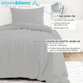 Housse de couette unie 100% percale de coton 80 fils + Taie(s) 65x65 cm – Fabriquée en Europe – Doux et respirant - Oeko-Tex®