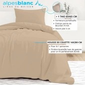 Housse de couette unie 100% percale de coton 80 fils + Taie(s) 65x65 cm – Fabriquée en Europe – Doux et respirant - Oeko-Tex®