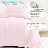 Infographie housse de couette rose poudré 100% percale  de coton 140x200 cm + 1 taie 65x65 cm pour lit de 90x190