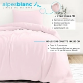 Housse de couette unie 100% percale de coton 80 fils + Taie(s) 65x65 cm – Fabriquée en Europe – Doux et respirant - Oeko-Tex®