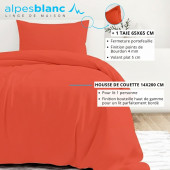 Infographie housse de couette terracotta 100% percale  de coton 140x200 cm + 1 taie 65x65 cm pour lit de 90x190