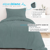 Infographie housse de couette gris anthracite 100% percale  de coton 140x200 cm + 1 taie 65x65 cm pour lit de 90x190