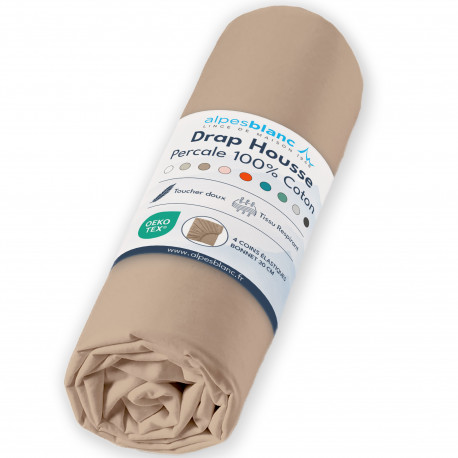 Drap housse 100% Percale de coton 80...