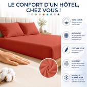 Drap housse 100% Percale de coton 80 fils/cm² - Grand bonnet 30 cm – Fabrication Européenne – Doux, résistant – Oeko-Tex®