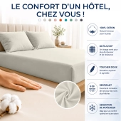 Drap housse 100% Percale de coton 80 fils/cm² - Grand bonnet 30 cm – Fabrication Européenne – Doux, résistant – Oeko-Tex®
