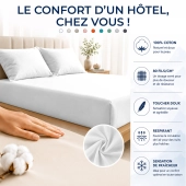 Drap housse 100% Percale de coton 80 fils/cm² - Grand bonnet 30 cm – Fabrication Européenne – Doux, résistant – Oeko-Tex®