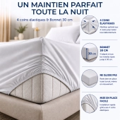 Drap housse 100% Percale de coton 80 fils/cm² - Grand bonnet 30 cm – Fabrication Européenne – Doux, résistant – Oeko-Tex®