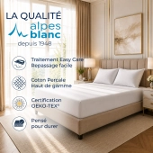 Drap housse 100% Percale de coton 80 fils/cm² - Grand bonnet 30 cm – Fabrication Européenne – Doux, résistant – Oeko-Tex®