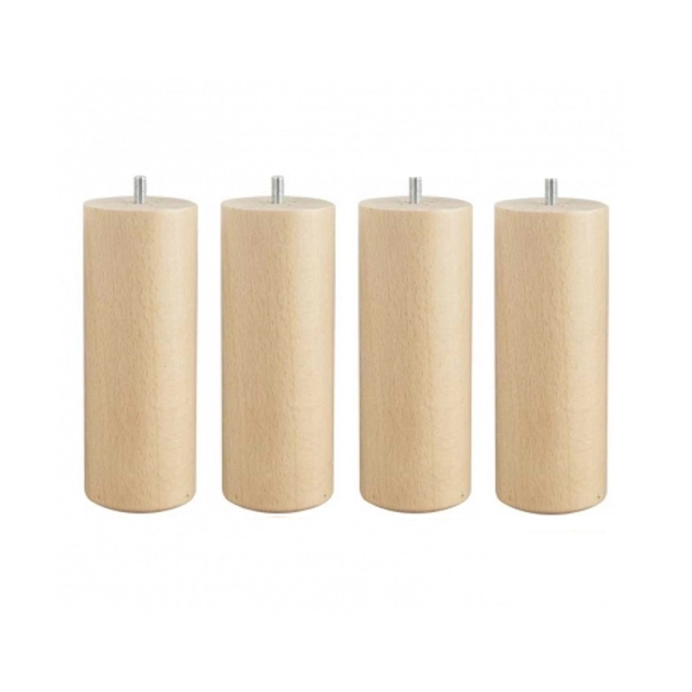 Lot de 4 pieds de lit cylindriques en bois 20 cm de hauteur – Filetage 8 mm