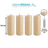 Lot de 4 pieds de lit cylindriques en bois 20 cm de hauteur – Filetage 8 mm