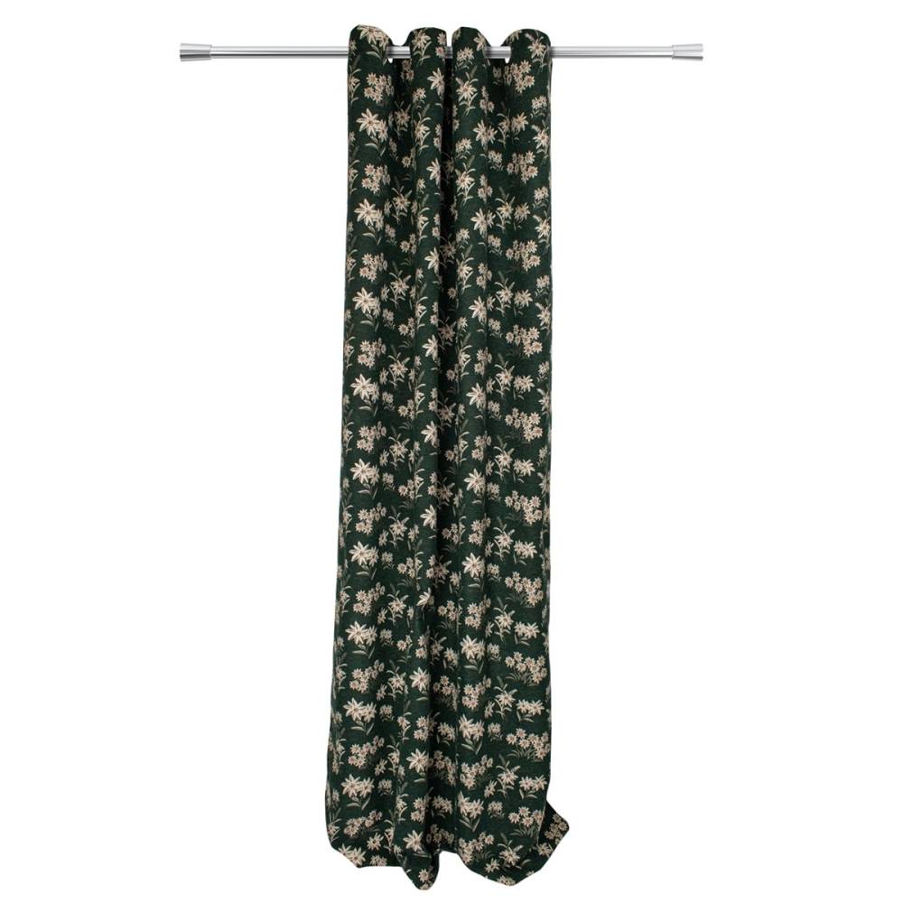 Rideau thermique vert sapin motif Edelweiss 140x250 cm - Rideau déco montagne