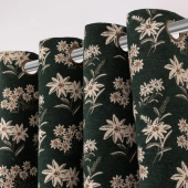 Rideau thermique vert sapin motif Edelweiss 140x250 cm - Rideau déco montagne