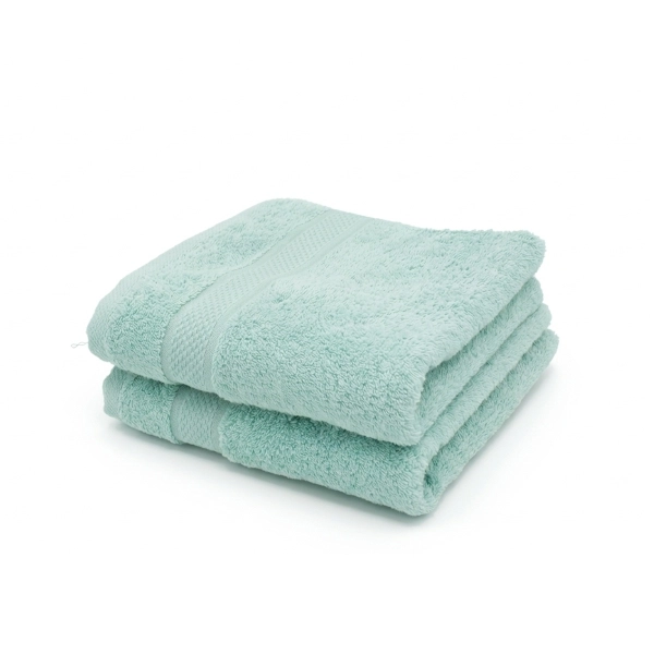Lot de 2 serviettes vertes 100% coton sur fond bland