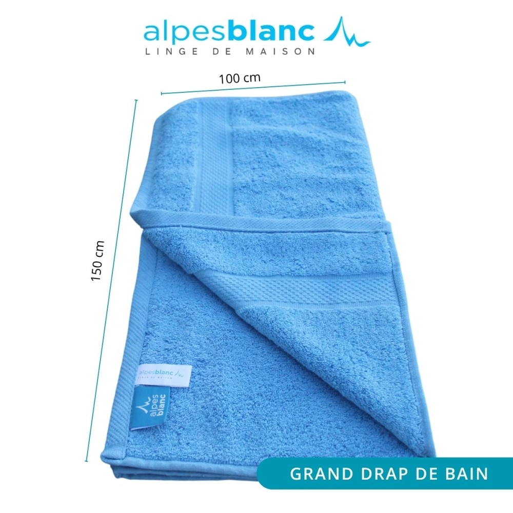 Lot de 2 serviettes bain 100% coton 600g/m² - Gonflantes, moelleuses et absorbantes - Fabrication Europe