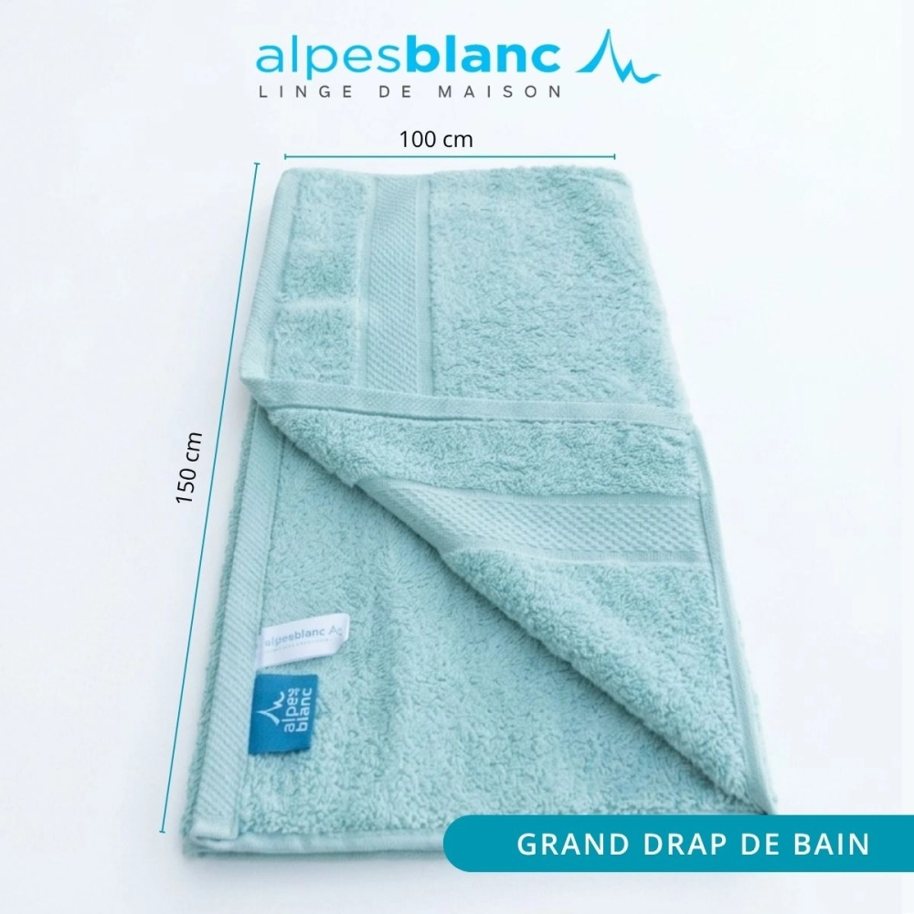Lot de 2 serviettes bain 100% coton 600g/m² - Gonflantes, moelleuses et absorbantes - Fabrication Europe