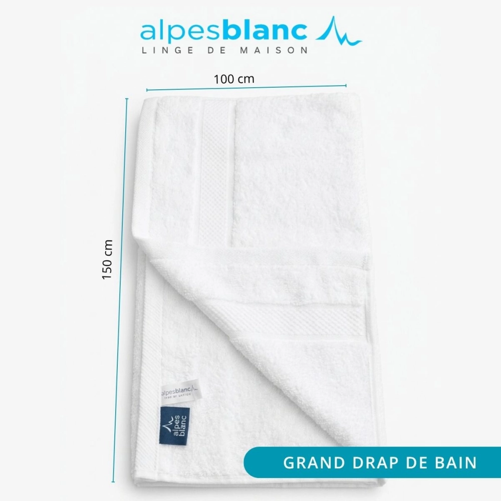 Lot de 2 serviettes bain 100% coton 600g/m² - Gonflantes, moelleuses et absorbantes - Fabrication Europe