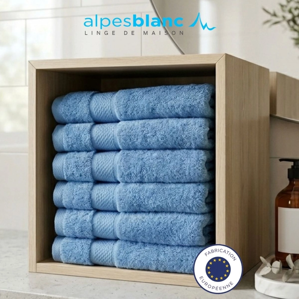Lot de 2 serviettes bain 100% coton 600g/m² - Gonflantes, moelleuses et absorbantes - Fabrication Europe
