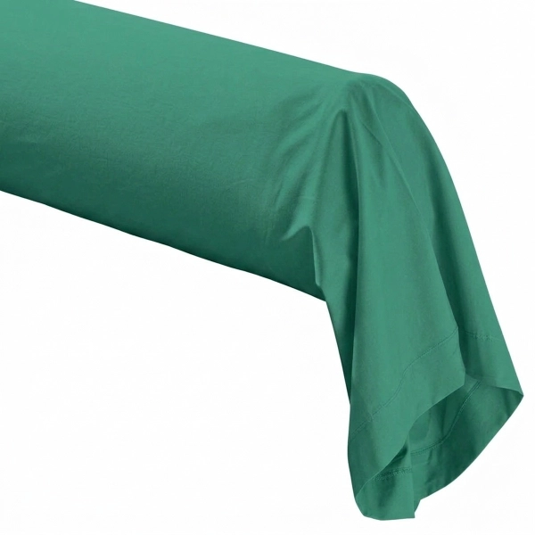 Taie de traversin 45x185 cm 100% percale de coton céladon sur fond blanc