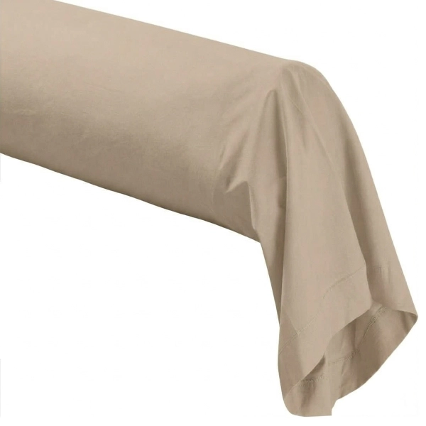 Taie de traversin 45x185 cm 100% percale de coton mastic sur fond blanc