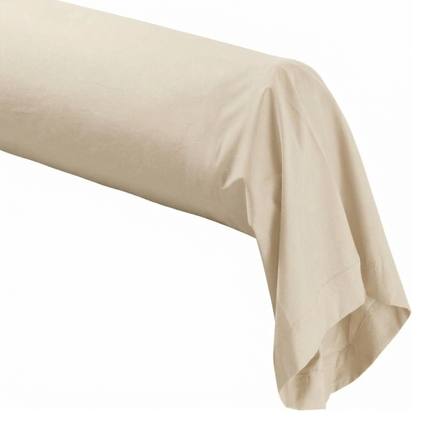 Taie de traversin 45x185 cm 100% percale de coton naturel sur fond blanc