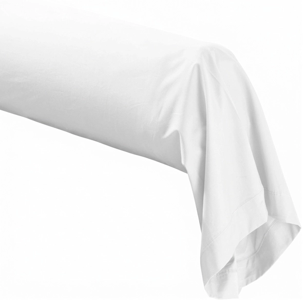 Taie de traversin 45x185 cm 100% percale de coton blanche sur fond blanc