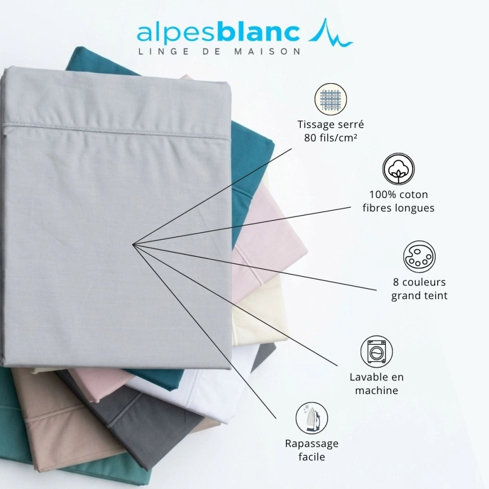 Taie de traversin 45x185 cm en percale de coton 80 fils/cm² - Couelur grand teint, Oeko-Tex