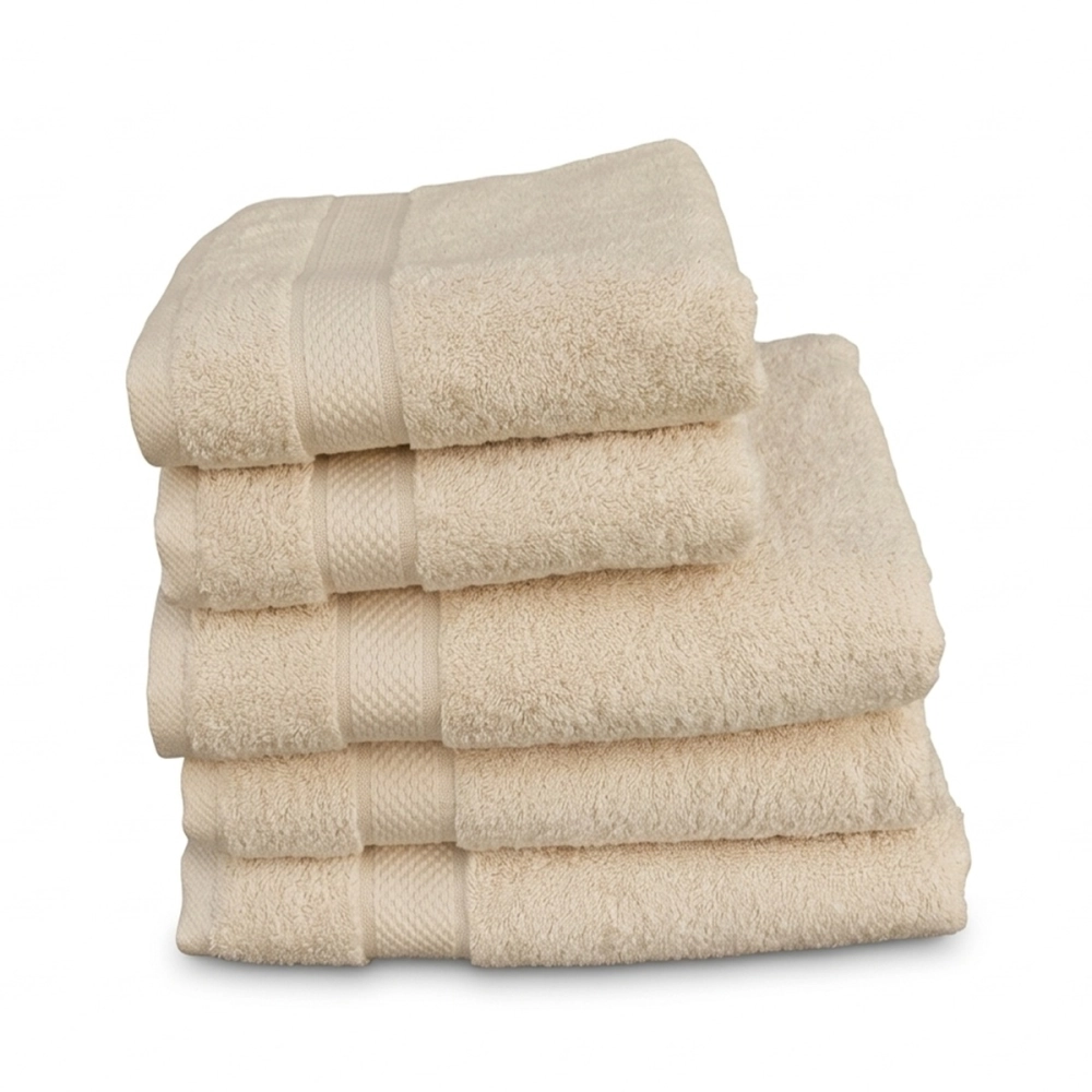 Lot de 5 serviettes de bain 100% coton 600g/m² - Absorption, douceur & moelleux, 3 tailles, fabriquées au Portugal