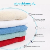 Lot de 5 serviettes de bain 100% coton 600g/m² - Absorption, douceur & moelleux, 3 tailles, fabriquées au Portugal