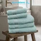 Lot de 5 serviettes de bain 100% coton 600g/m² - Absorption, douceur & moelleux, 3 tailles, fabriquées au Portugal