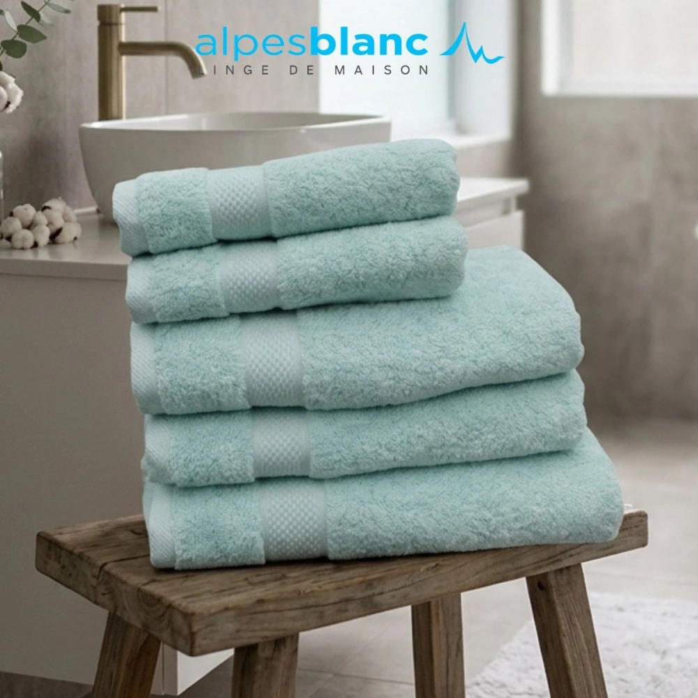 Lot de 5 serviettes de bain 100% coton 600g/m² - Absorption, douceur & moelleux, 3 tailles, fabriquées au Portugal