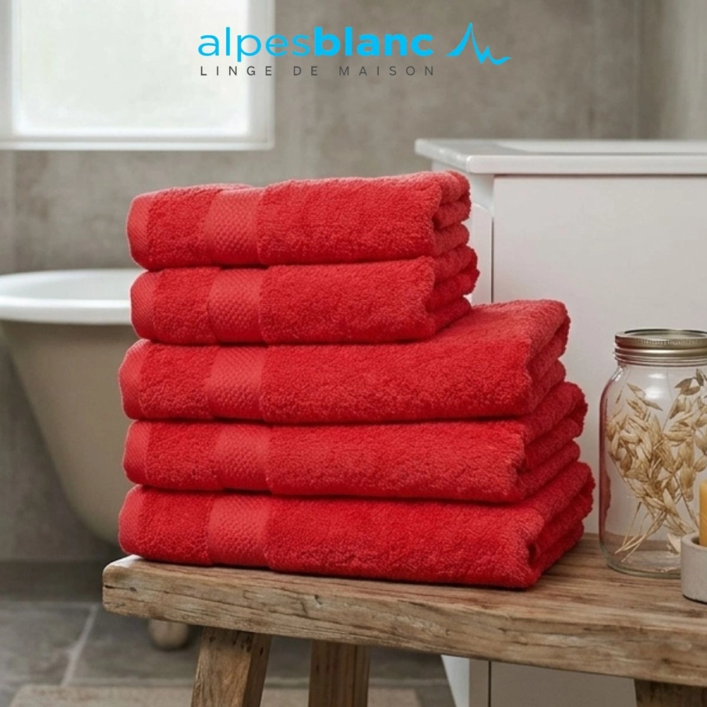 Lot de 5 serviettes de bain 100% coton 600g/m² - Absorption, douceur & moelleux, 3 tailles, fabriquées au Portugal