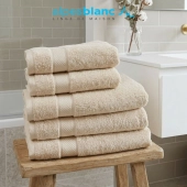 Lot de 5 serviettes de bain 100% coton 600g/m² - Absorption, douceur & moelleux, 3 tailles, fabriquées au Portugal