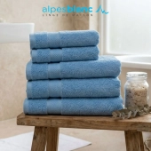 Lot de 5 serviettes de bain 100% coton 600g/m² - Absorption, douceur & moelleux, 3 tailles, fabriquées au Portugal