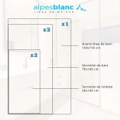 Lot de 5 serviettes de bain 100% coton 600g/m² - Absorption, douceur & moelleux, 3 tailles, fabriquées au Portugal