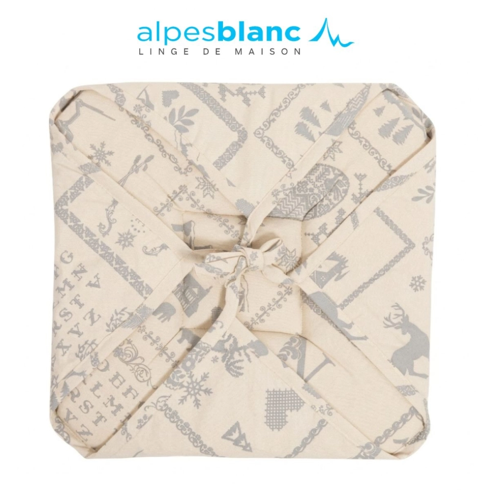 Lot de 6 galettes de chaise Beige 38x38 cm motifs montagne gris pâle – Dessus de chaise ambiance chalet