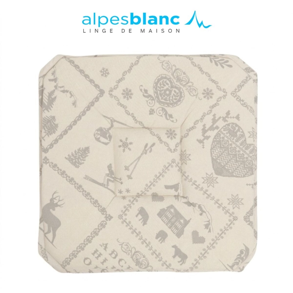 Lot de 6 galettes de chaise Beige 38x38 cm motifs montagne gris pâle – Dessus de chaise ambiance chalet