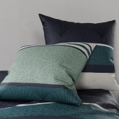 Housse de couette ANTIKA 220x240 cm coton 57 fils Oeko-Tex + 2 taies - Parure Art Déco 2 personnes bleue et vert sauge