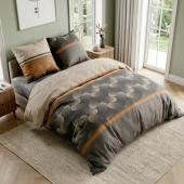 Parure de housse de couette JASPE 260x240 cm pure coton 57 fils - Parure motifs châtains et gris pour lit Queen size