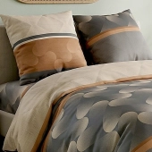 Parure de housse de couette JASPE 260x240 cm pure coton 57 fils - Parure motifs châtains et gris pour lit Queen size