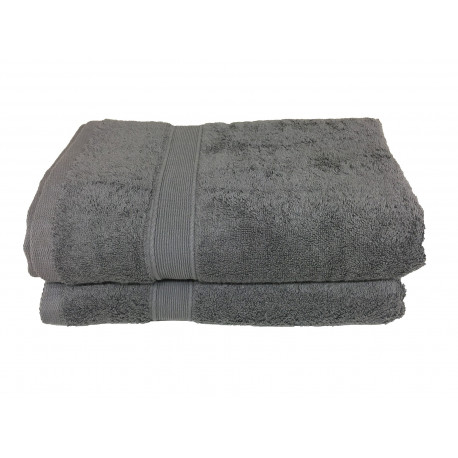 Lot de 2 Draps de Bain Eponge 600 g/m²  100 % coton - Anthracite
