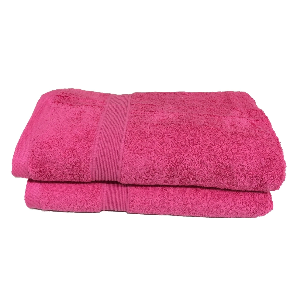 Lot de 2 Draps de bain Fuschia - 70x140 cm - Éponge 600 g/m² 100% coton - Grande absorption et douceur - Liseré élégant