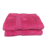 Lot de 2 Grands Draps de Bain Fuschia - 100x150cm - Eponge 600 g/m² 100 % coton, grande absorption et douceur, liseré élégant