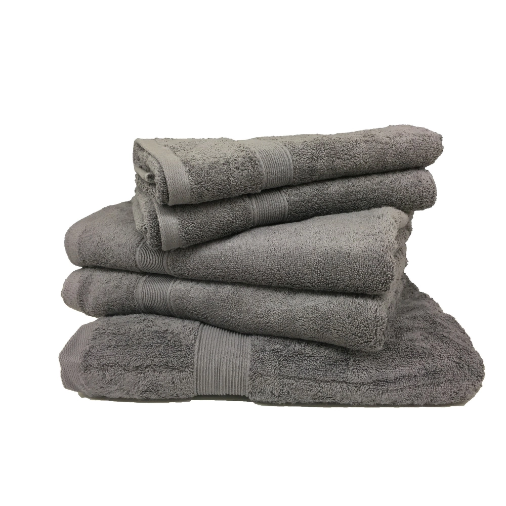 Lot de 5 serviettes de bain éponge 600 g/m² Gris Anthracite - 100 % coton qualité supérieure, douceur et absorption
