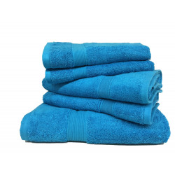 Lot de 5 Grandes Serviettes Eponge 600 g/m²  100 % coton - Turquoise
