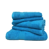 Lot de 5 serviettes éponge 600 g/m² 100 % coton turquoises - Différentes tailles adaptées à tous usages, douceur et absorption