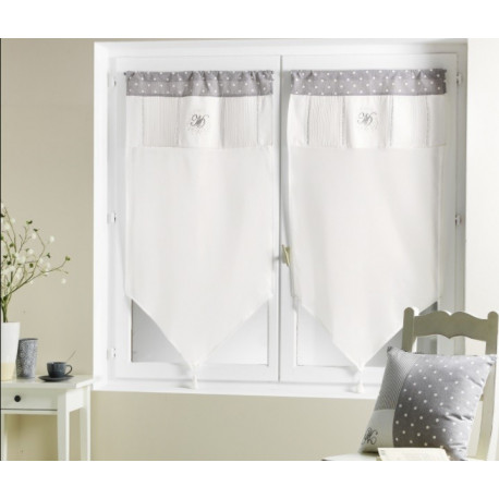 Voilage Brodé avec Initiales à Pois Gris - 60x120 cm